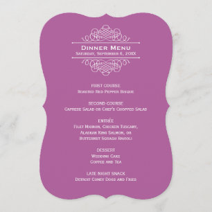 Elegant Violett Lila Bröllopsmonogram Middag Meny