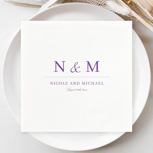 Elegant Violett Lila Monogram Initialer Bröllop Pappersservett (Skapare uppladdad)