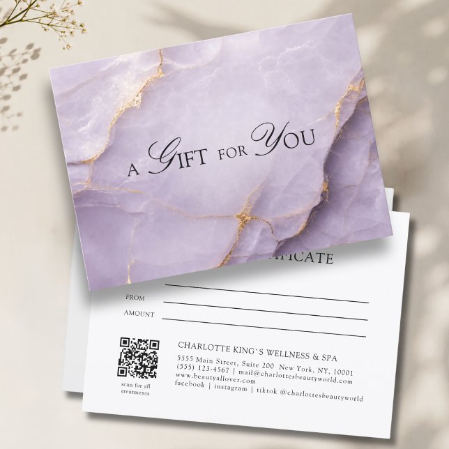 Elegant Violett Marmor QR-kod Presentkort (A Gift for You! Violet Gold Marble QR Code Gift Certificate)