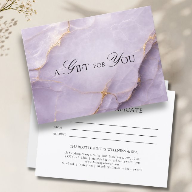 Elegant violett marmorpresentcertifikat (A Gift for You! Violet Gold Marble Gift Certificate)