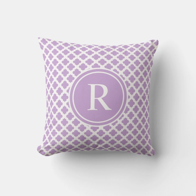 Elegant violett Quatrefoil Monogram Kudde (Framsida)