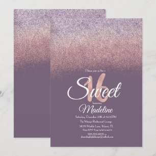 Elegant Violett Rosenskär Ombre Glitter Sweet 16 Inbjudningar