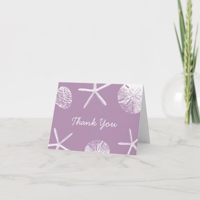 Elegant Violett Strandtema Snigelskal Tack Kort (Framsida)