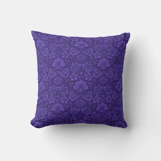 Elegant violett vintage damaskmönster kudde (Framsida)
