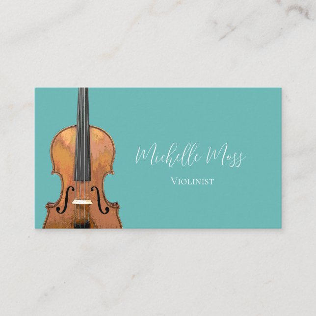 Elegant Violin Music Teacher Violinist Trendy Teal Visitkort (Framsida)