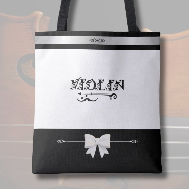 Elegant Violinist Butik Svart Vit Violin Notväskor Tygkasse (Practicality meets boutique design. The perfect carry-all for the modern violinist.)