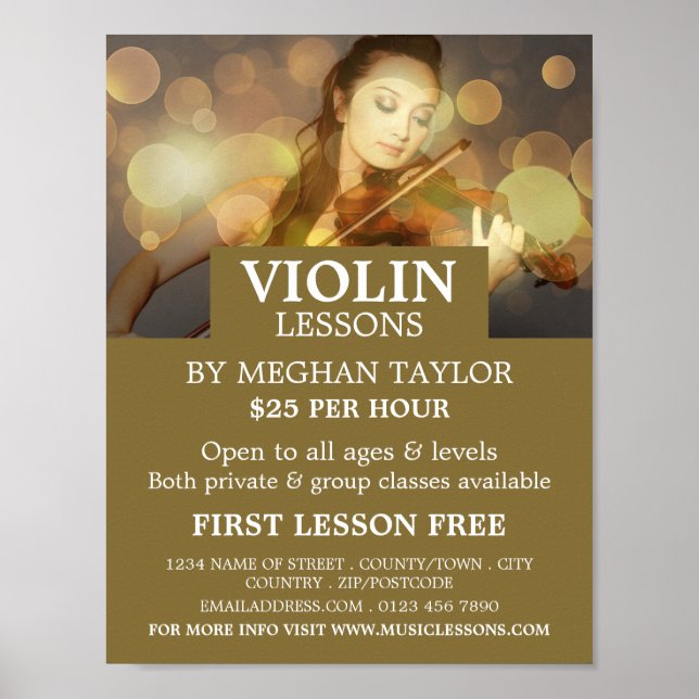 Elegant Violinist, Violin Lessons Advertising Poster (Framsidan)
