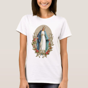Elegant Virgin Mary Blommigt Ro katolik T Shirt
