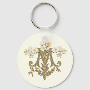 Elegant Virgin Mary Guld Marian Kor Lilies Card Nyckelring