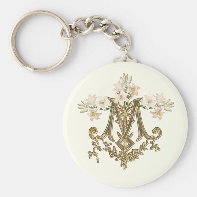 Elegant Virgin Mary Guld Marian Kor Lilies Card Nyckelring (Framsidan)