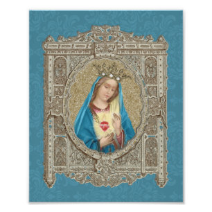 Elegant Virgin Mary Immaculate Heart Religiösa Fototryck