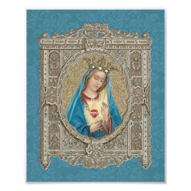 Elegant Virgin Mary Immaculate Heart Religiösa Fototryck (Framsidan)