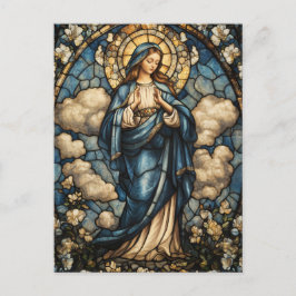 Elegant Virgin Mary Stached Glass Art Vykort