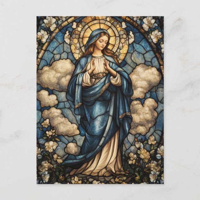 Elegant Virgin Mary Stached Glass Art Vykort (Framsida)