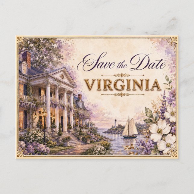 Elegant Virginia Spara datum Bröllopsinbjudan Vykort (Framsida)