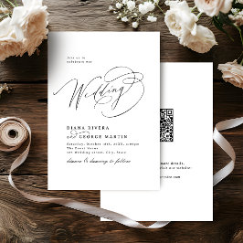 Elegant Virvel Skrift Enkel QR-kod Bröllop Inbjudningar