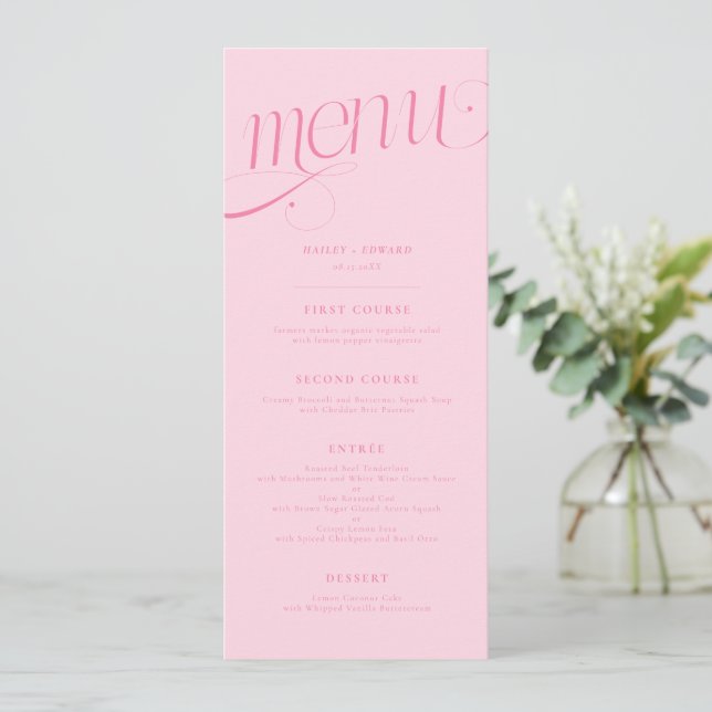 Elegant Virvlande Rosa Bröllopsmeny Meny (Stående Fram)