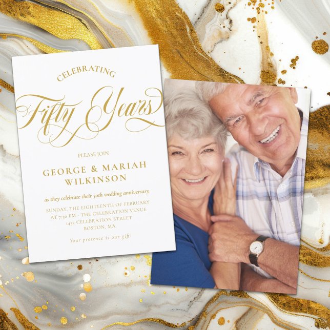 Elegant Virvlande Skrift 50-års Bröllopsjubileum Inbjudningar (Skapare uppladdad)