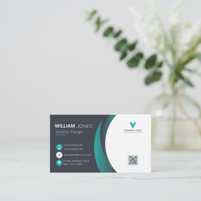 Elegant visitkort, grön vit QR-kod Visitkort (Stående Fram)