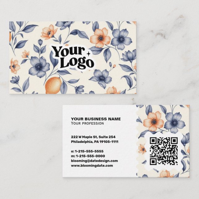 Elegant visitkort – Qr-kod & logotyp (Fram/baksida)