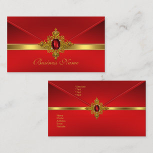 Elegant visitkort röd guld trim röd ädelsten