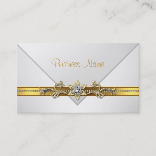 Elegant visitkort vit guld juvel trim (Framsida)