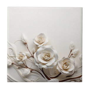 Elegant Vit 3D Rosor Kakelplatta