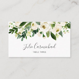 Elegant vit akvarell blomsterbröllop placeringskort
