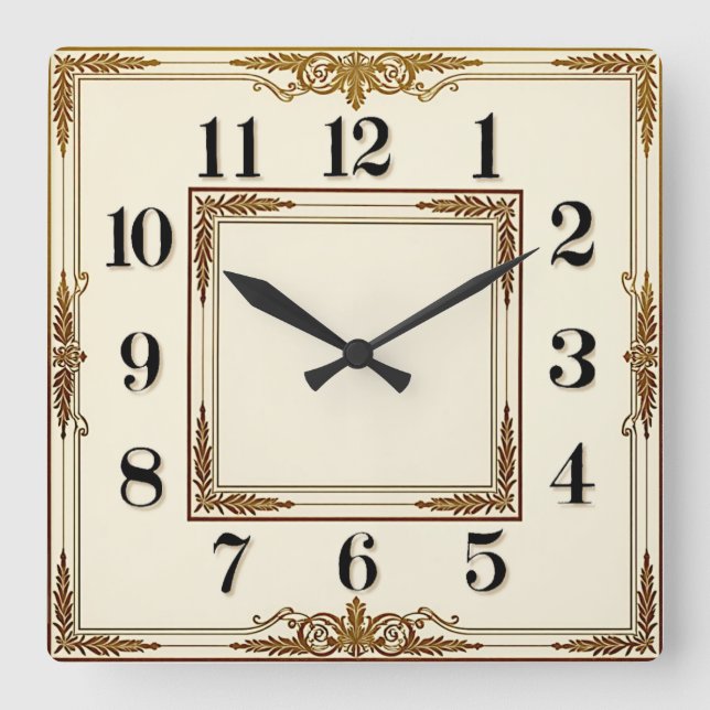 Elegant vit art deco fyrkantig klocka (Framsida)
