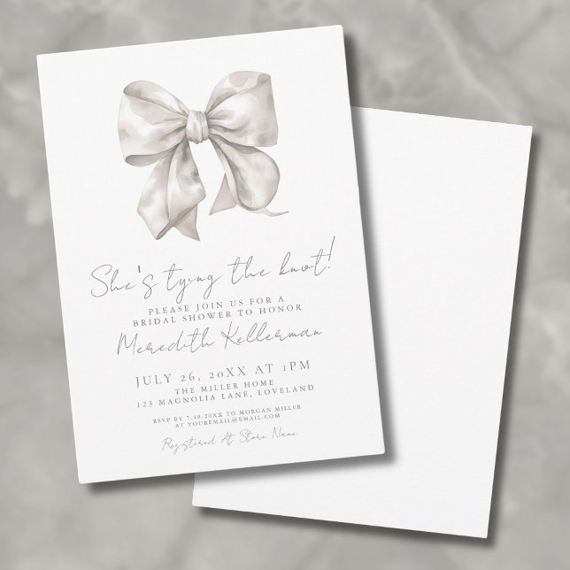 Elegant vit båge bröllopsdusch inbjudningar (Elegant White Ivory Bow Bridal Shower Invitation )