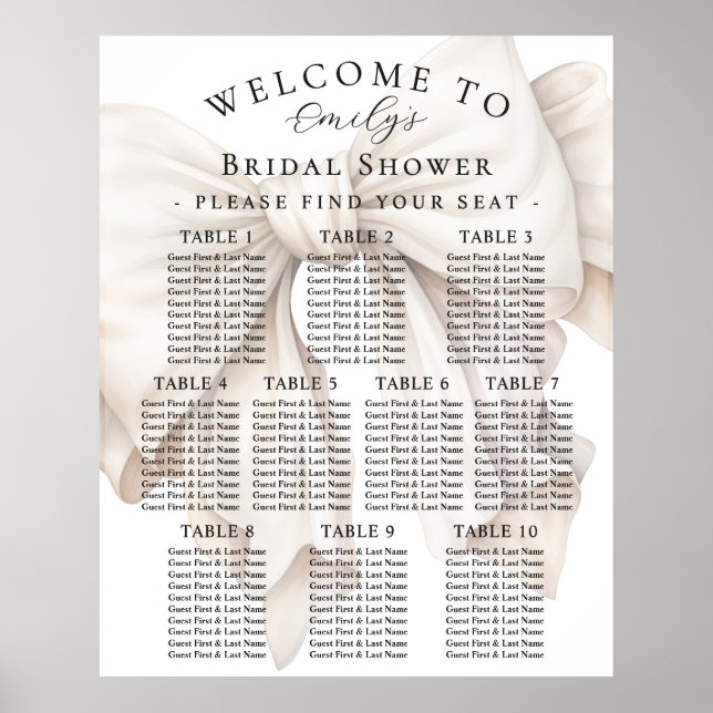 Elegant vit båge bröllopsdusch sittplatskarta poster (Framsidan)
