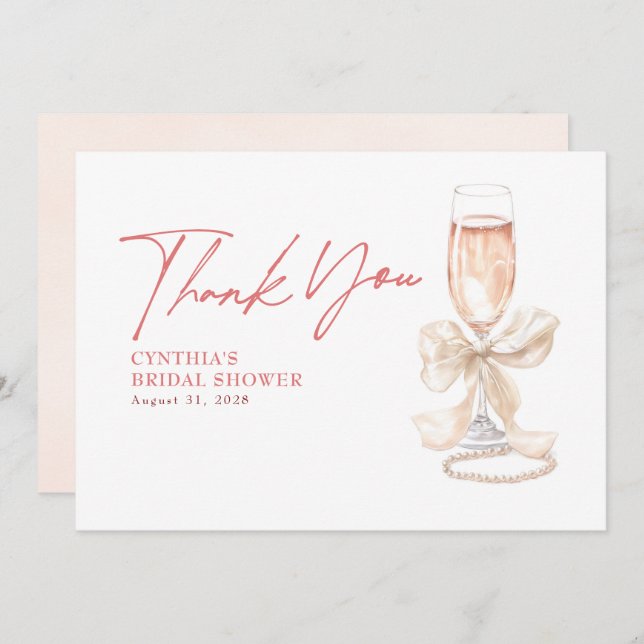 Elegant vit båge Prosecco bröllopsdusch tack (Fram/baksida)