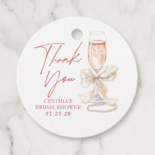 Elegant vit båge Prosecco bröllopsdusch Tack Gåvor Etiketter