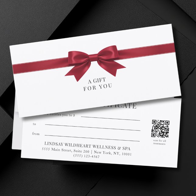 Elegant vit båge QR-kod presentkort (Elegant White Bow QR Code Gift Certificate)