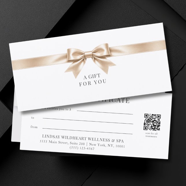 Elegant vit båge QR-kod presentkort (Elegant White Bow QR Code Gift Certificate)