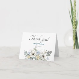 Elegant vit blå blomsterbröllop tack kort