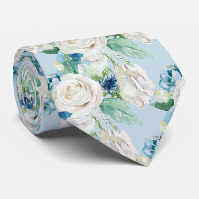 Elegant vit blå vinterrosor DIY färg Slips (Rullad)