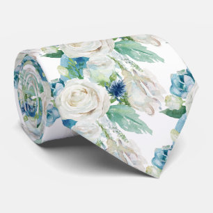 Elegant vit blå vinterrosor halsduk slips