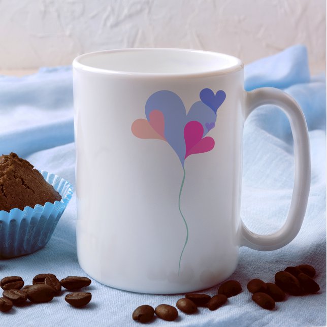 Elegant vit blåblå rosa ballonghjärtan minimalisti kaffemugg (Skapare uppladdad)