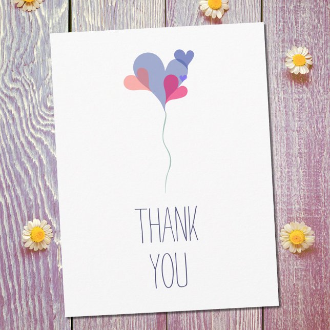 Elegant vit blåblå rosa ballonghjärtan minimalisti vykort (Skapare uppladdad)