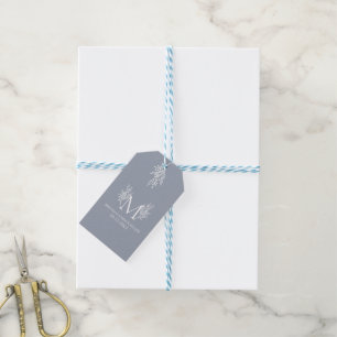 Elegant, vit blått grått monogram nylydd presentetikett