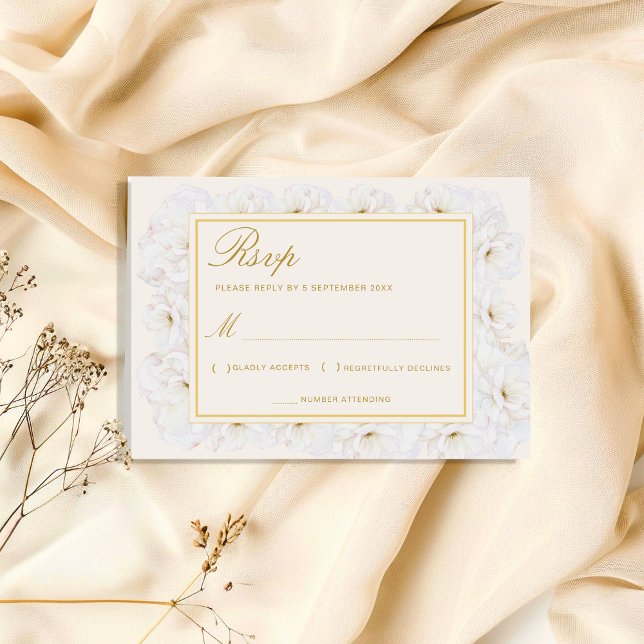 Elegant vit blom- Ivory med guldbård OSA Kort (Skapare uppladdad)