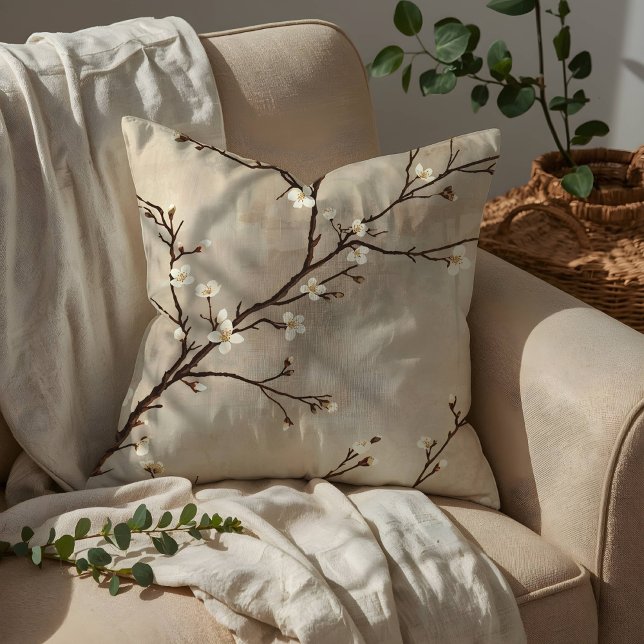 Elegant vit blom minimal gren kudde (Skapare uppladdad)