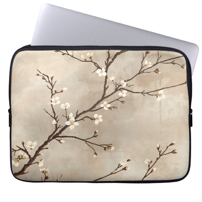 Elegant vit blom minimal gren laptop fodral (Framsidan)
