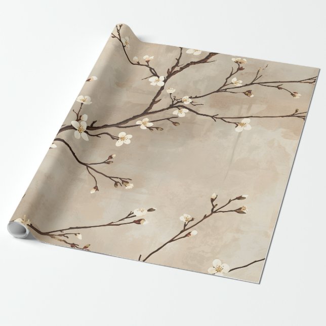 Elegant vit blom minimal gren presentpapper (Utrullad)