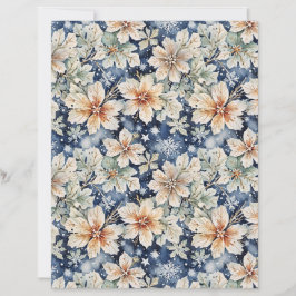 Elegant vit blom- och marinblå vinterpapper