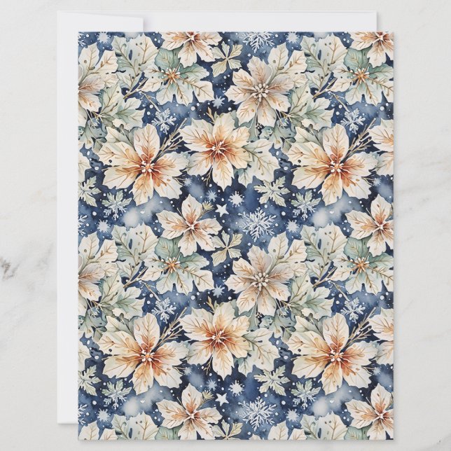 Elegant vit blom- och marinblå vinterpapper (Framsida)