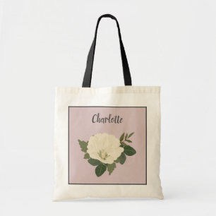 Elegant vit blomma anpassat brudtärna namn tygkasse