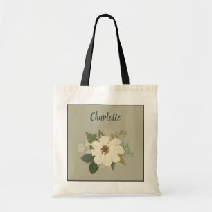 Elegant vit blomma anpassat brudtärna namn tygkasse