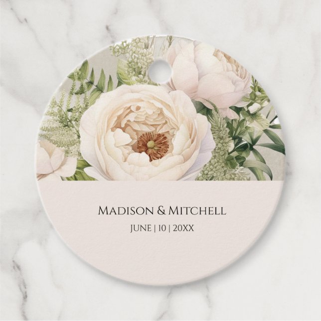 Elegant Vit blomma Bouquet vattenfärg Gåvor Etiketter (Framsida)